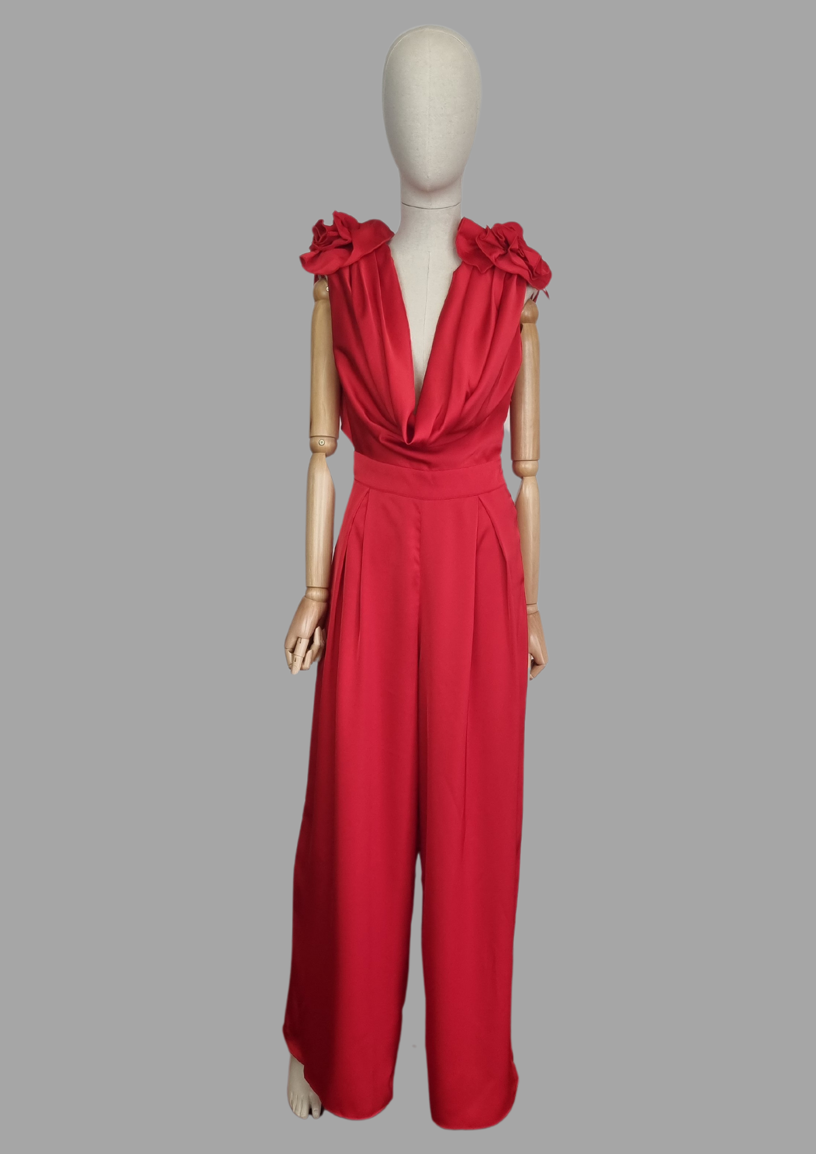 Jumpsuit Satin Flores En los Hombros Rojo Antora Boutique