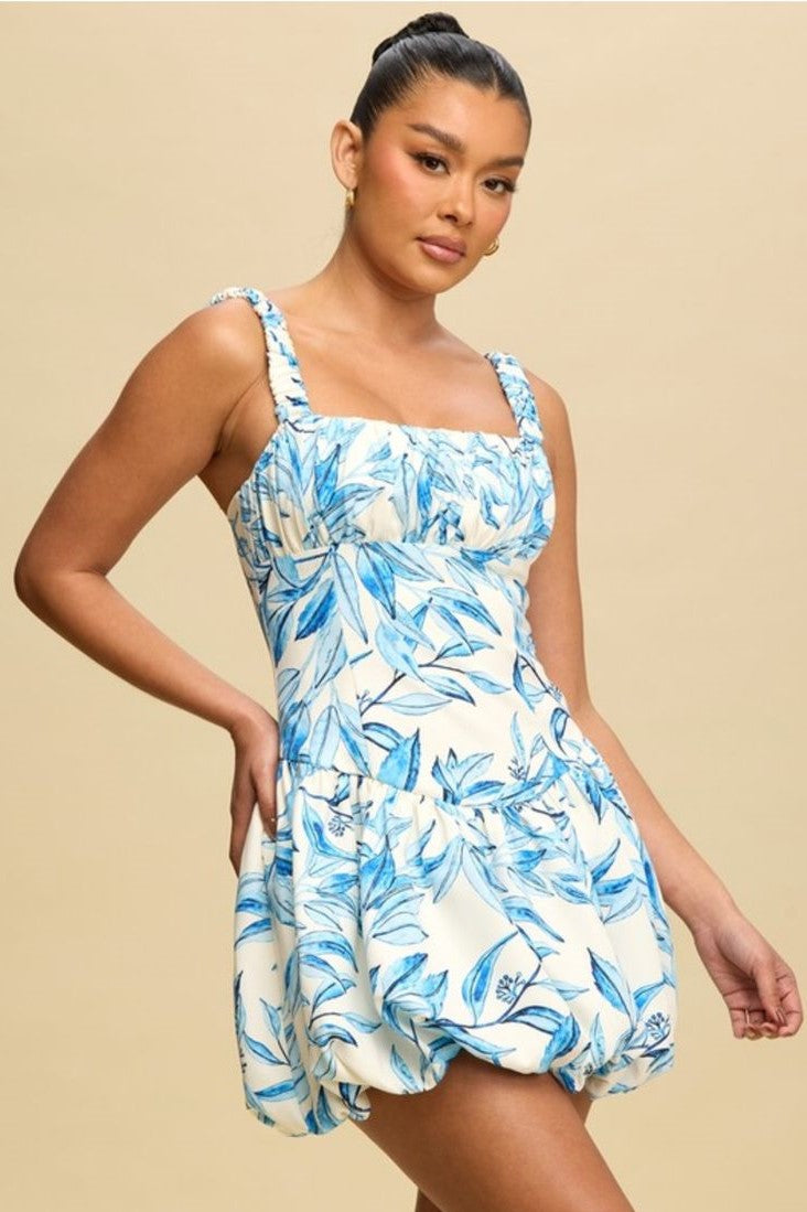 Miharu Mini Dress in Aqua Grey