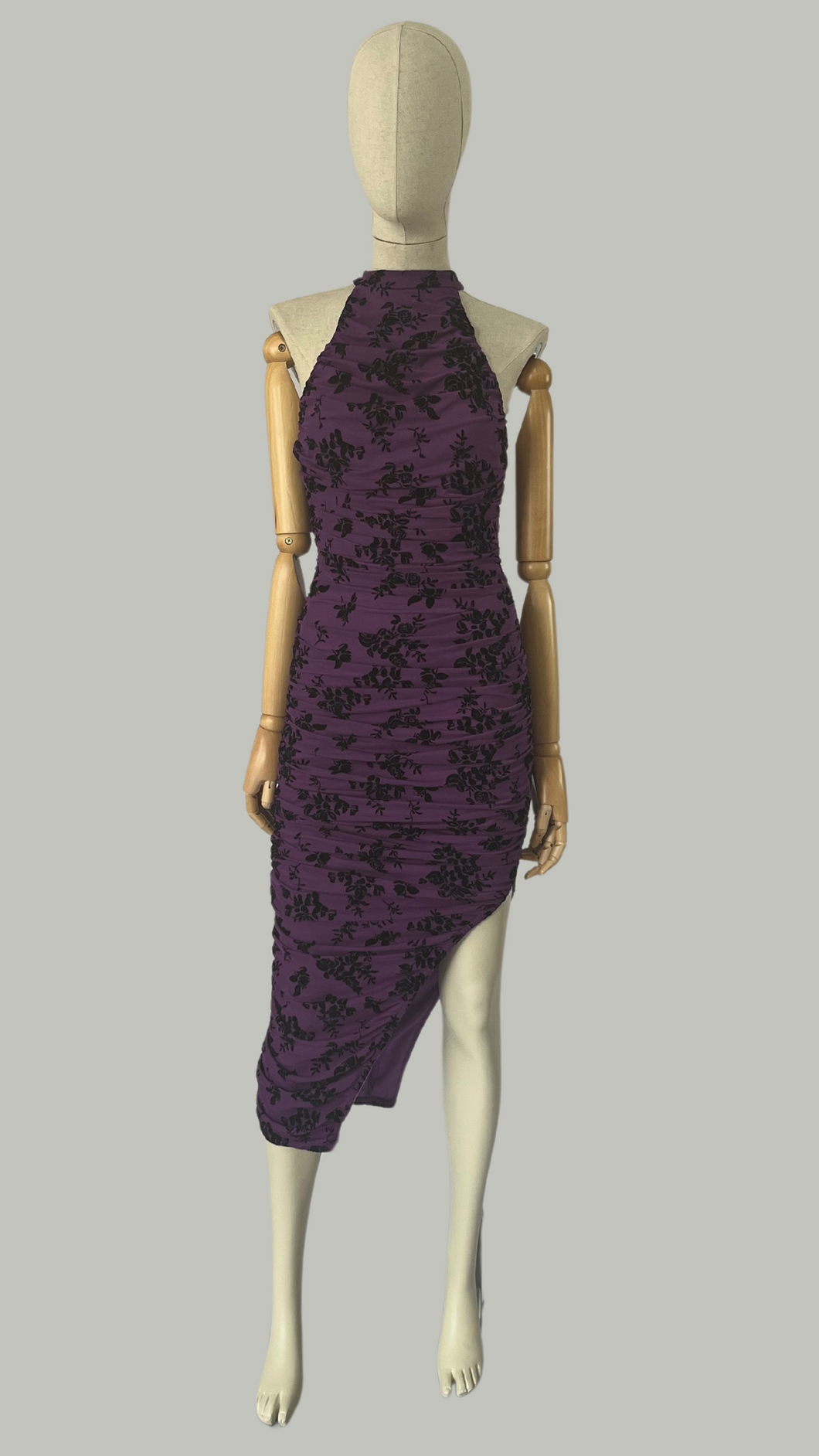 Vestido Morado Flores Negras