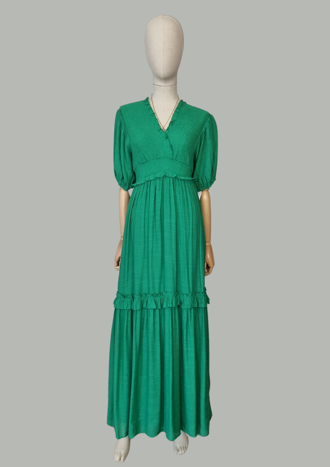 Maxi Vestido Verde Mangas Cortas