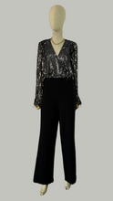 Load image into Gallery viewer, Palazzo negro blusa plata brillos
