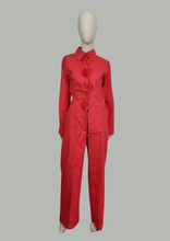 Load image into Gallery viewer, Set blusa y pantalon rojo con flores
