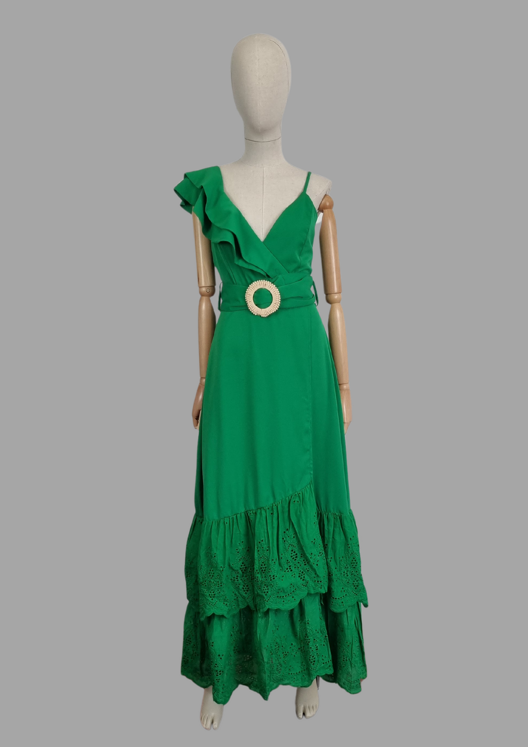 Vestido maxi verde con fajo