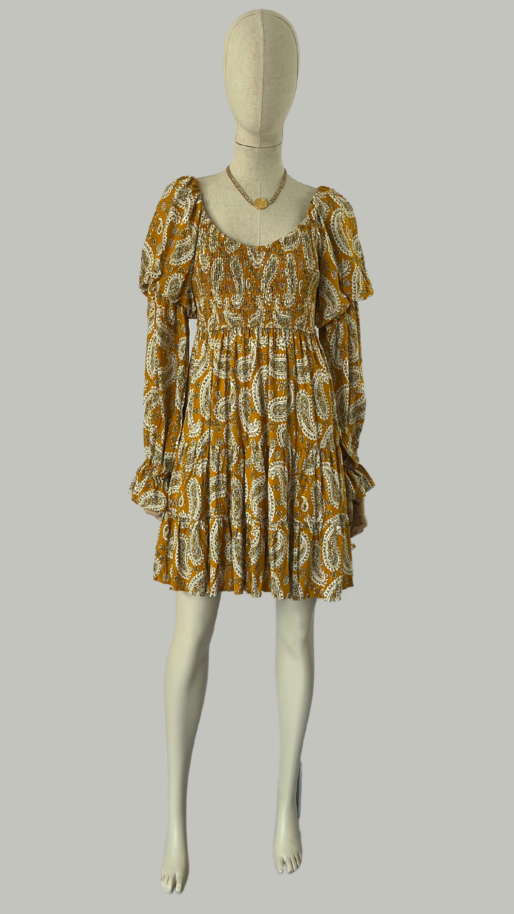 Vestido Boho Amarillo Mangas Largas