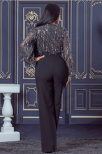 Load image into Gallery viewer, Palazzo negro blusa plata brillos
