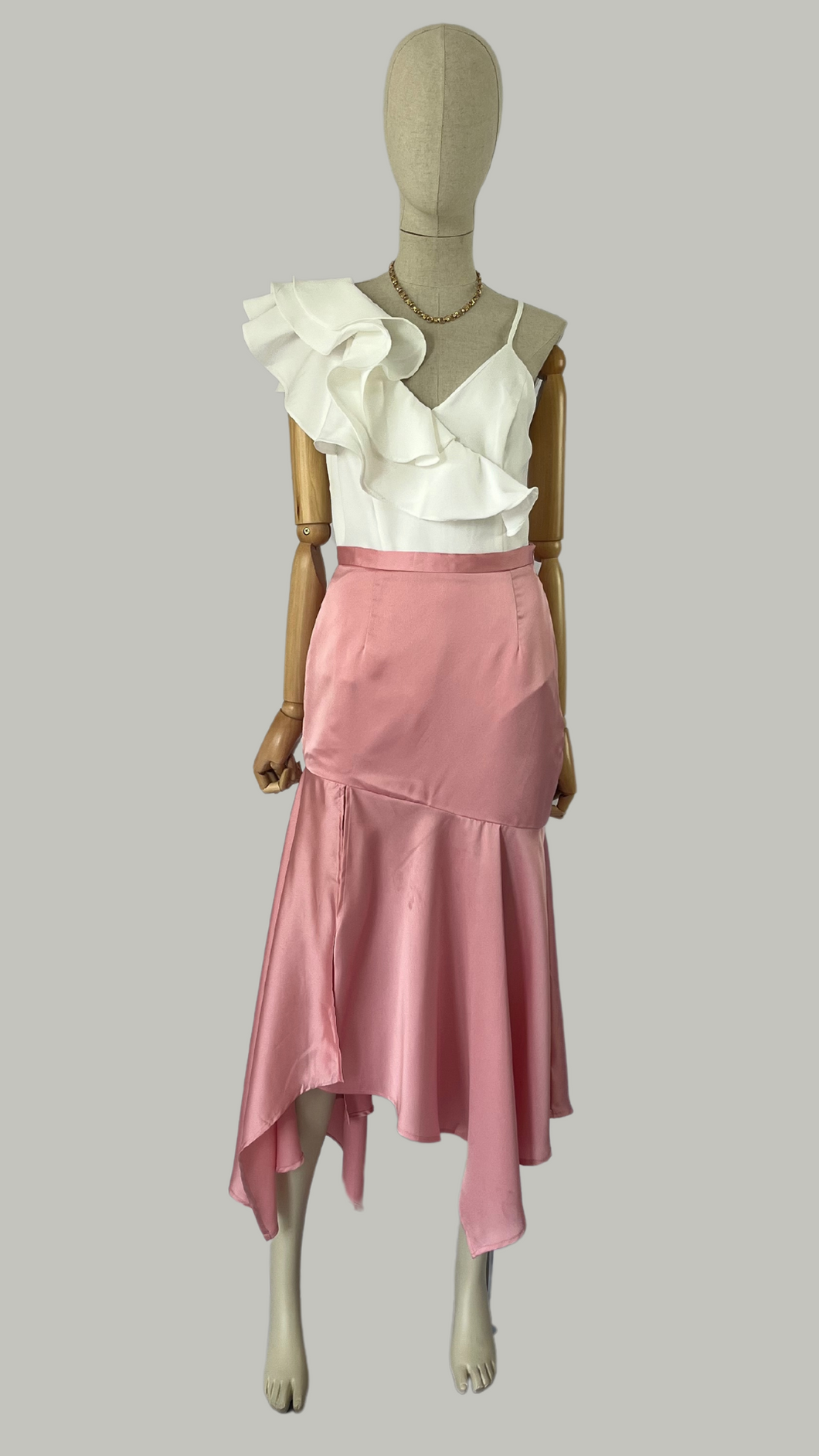 Falda midi rosa