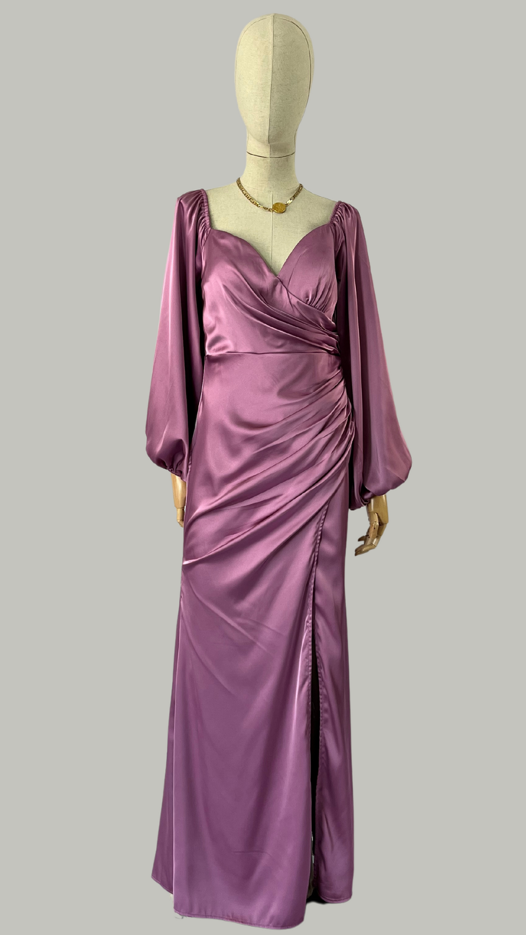 Vestido Formal Rosa Satin Mangas