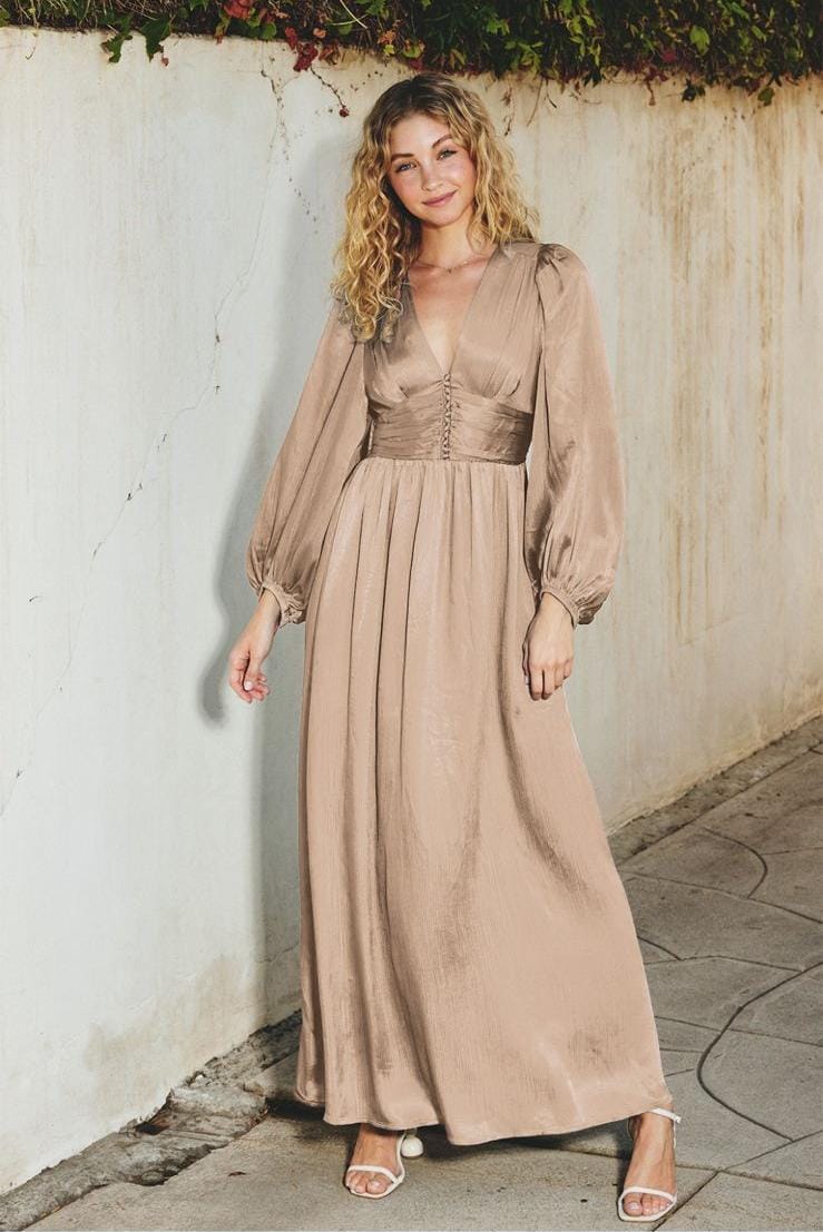 Vestido beige botones en cintura