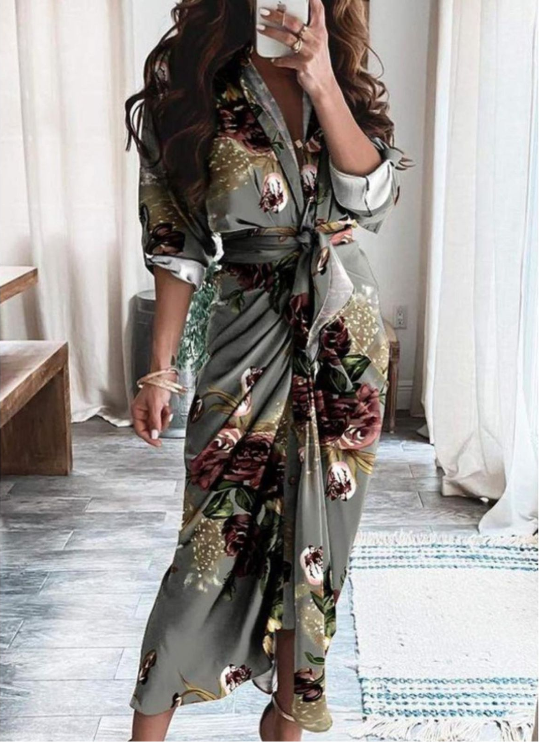 Vestido Drapeado Verde Floral
